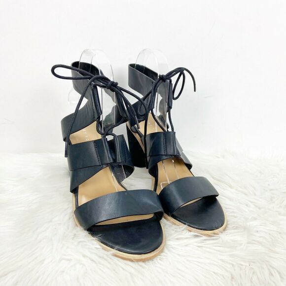 Very Volatile 8 Womens Black Faux Leather Strappy Heeled Sandals - Picture 1 of 8